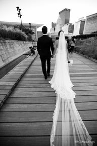 Cathedral wedding veil with French lace edging