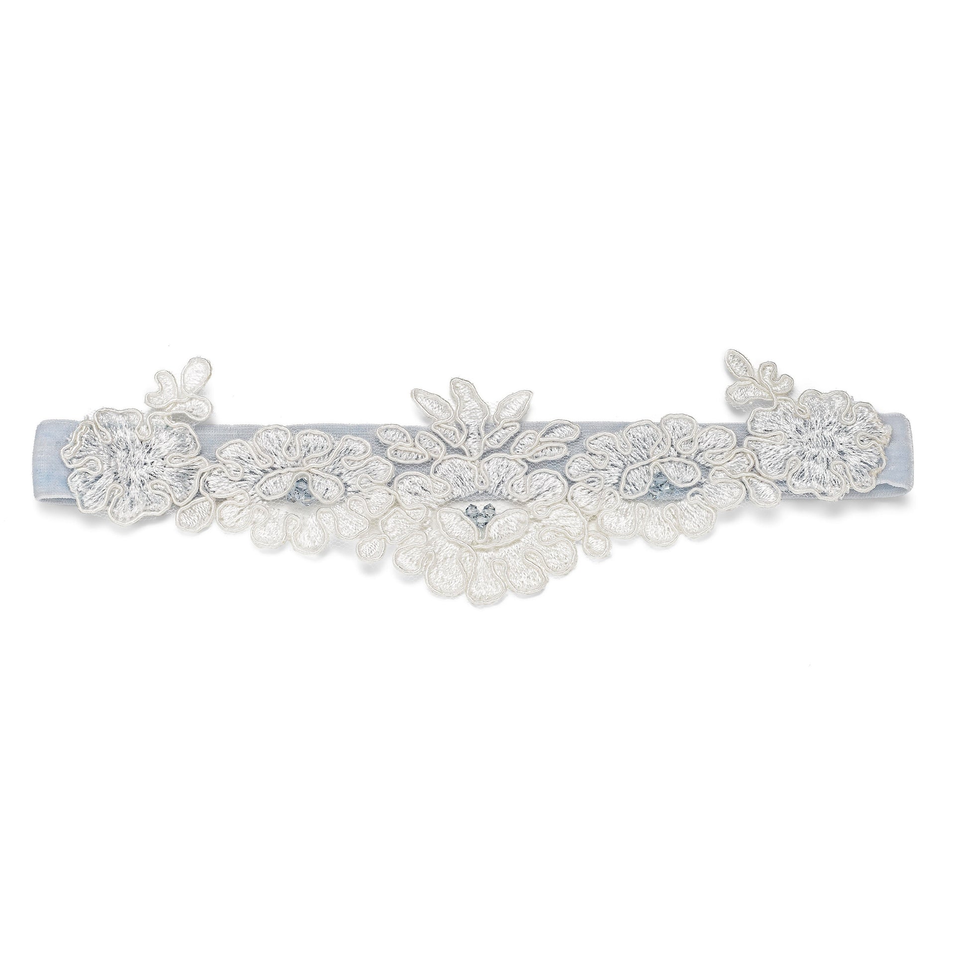 Blue velvet wedding garters UK Handmade in Truro Cornwall