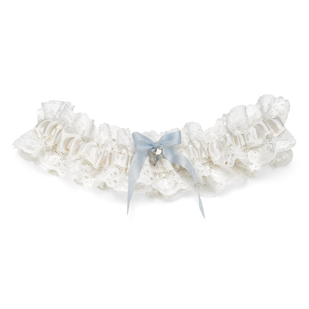 Silk something blue wedding garter, with Nottingham lace, handmade in the UK