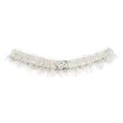 Ivory silk and French lace garter, forget-me-nots, Truro, Cornwall, UK