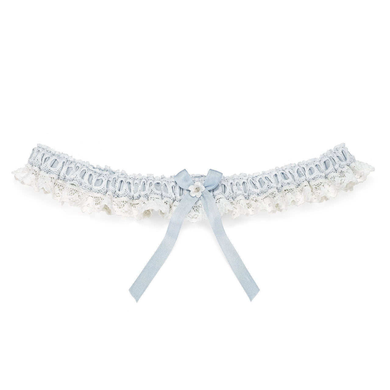 Blue silk and Nottingham lace wedding garter, Truro, UK