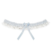 Blue silk and Nottingham lace wedding garter, Truro, UK