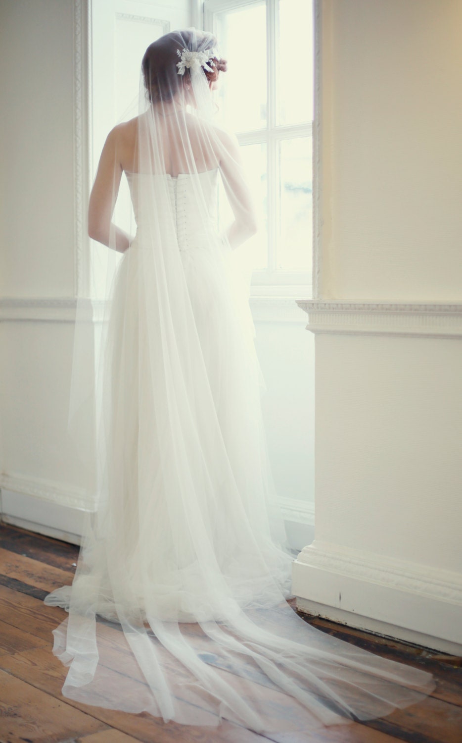 Long lace wedding veil, Cornwall, UK