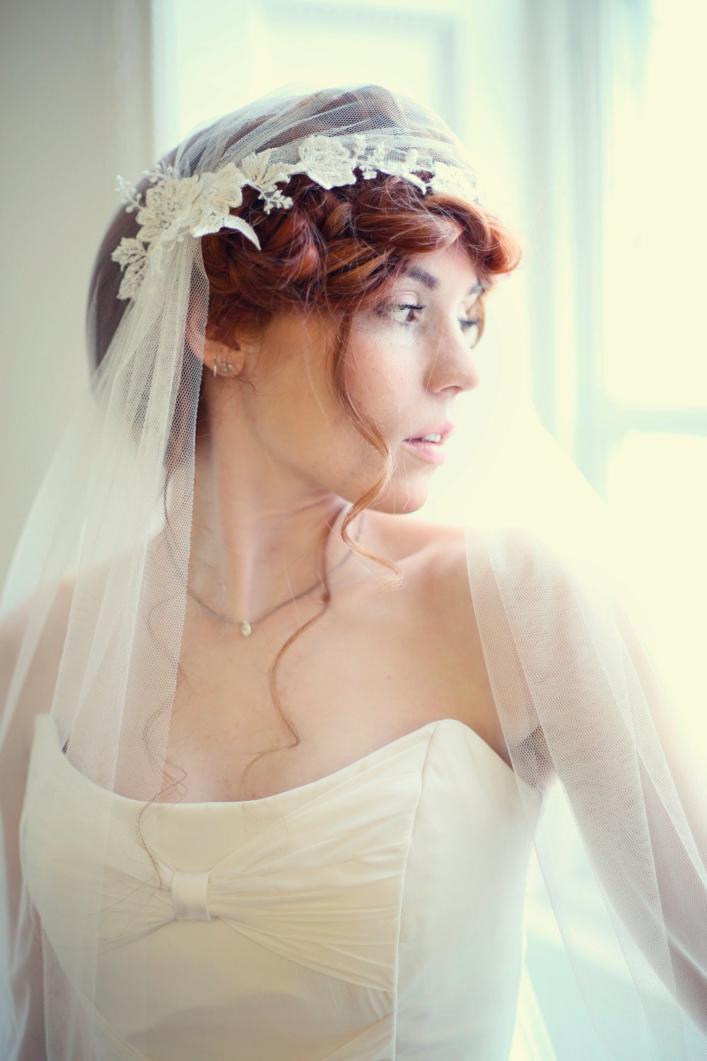 Juliet cap wedding veil, Truro, Cornwall, UK