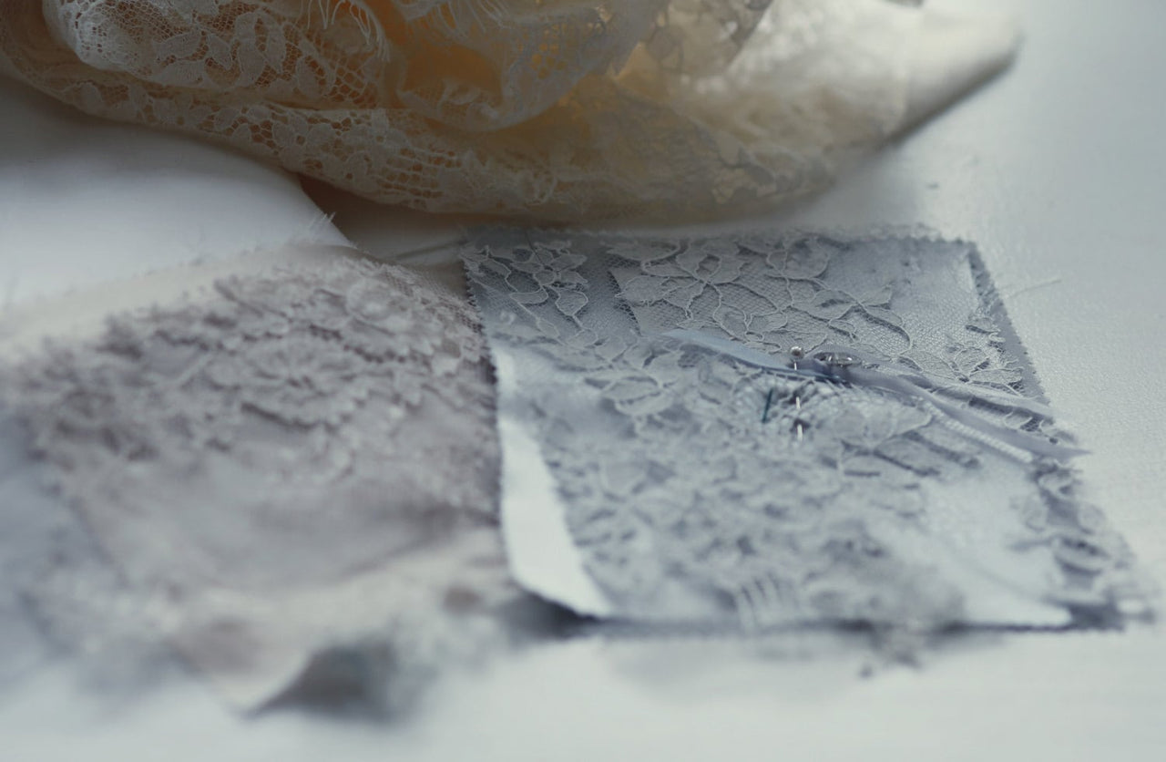 fabric swatches of lace fabrics or lace trimmings