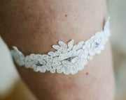 Hand beaded French lace wedding garters UK Handmade in Cornwall. Luxury velvet wedding garters UK