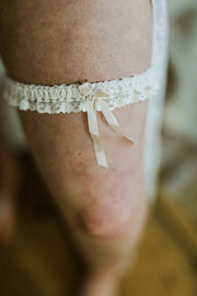 Silk and Nottingham lace wedding garters, UK made in Truro, Cornwall
