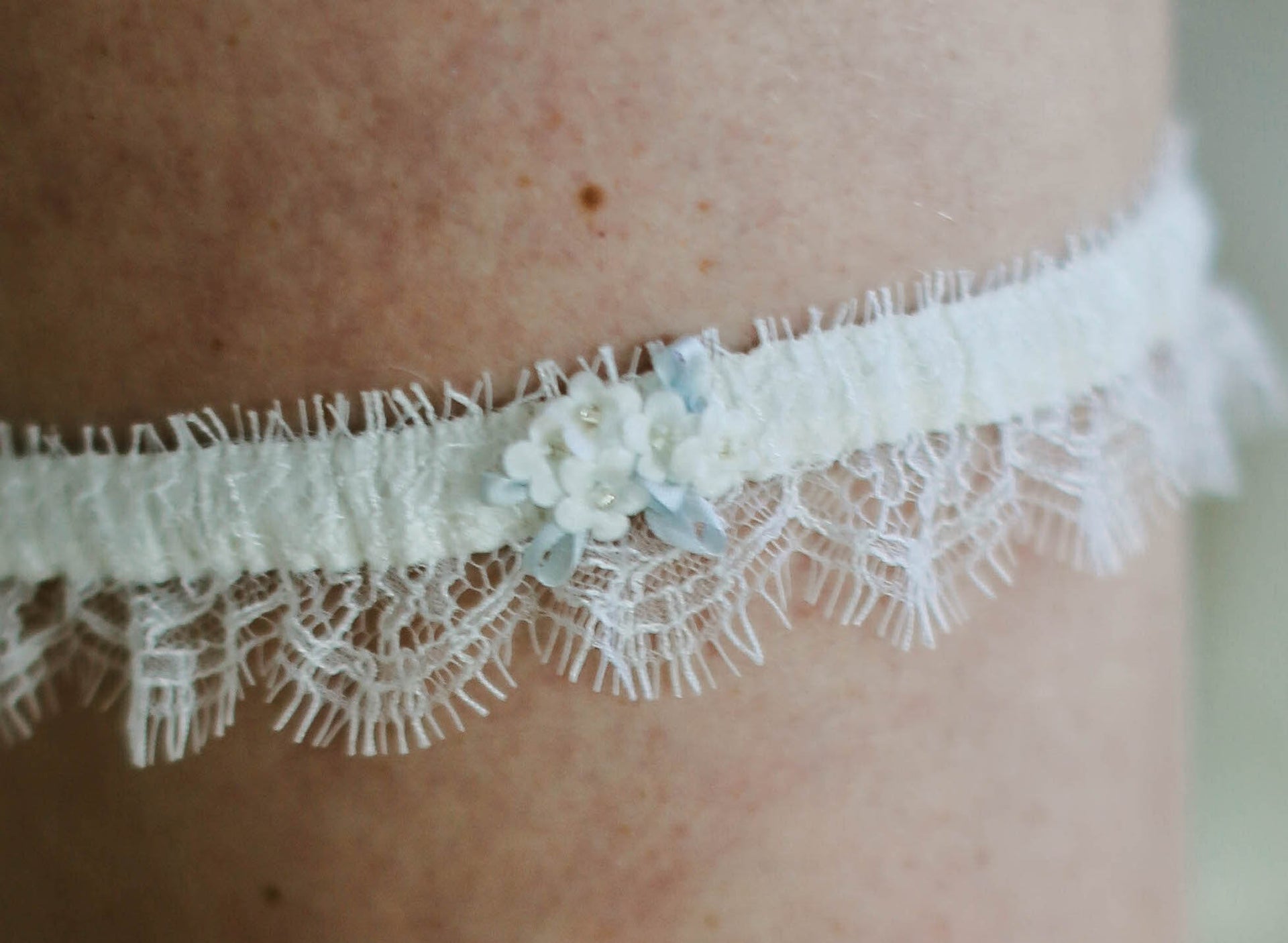 French lace and silk ribbon wedding garter, UK