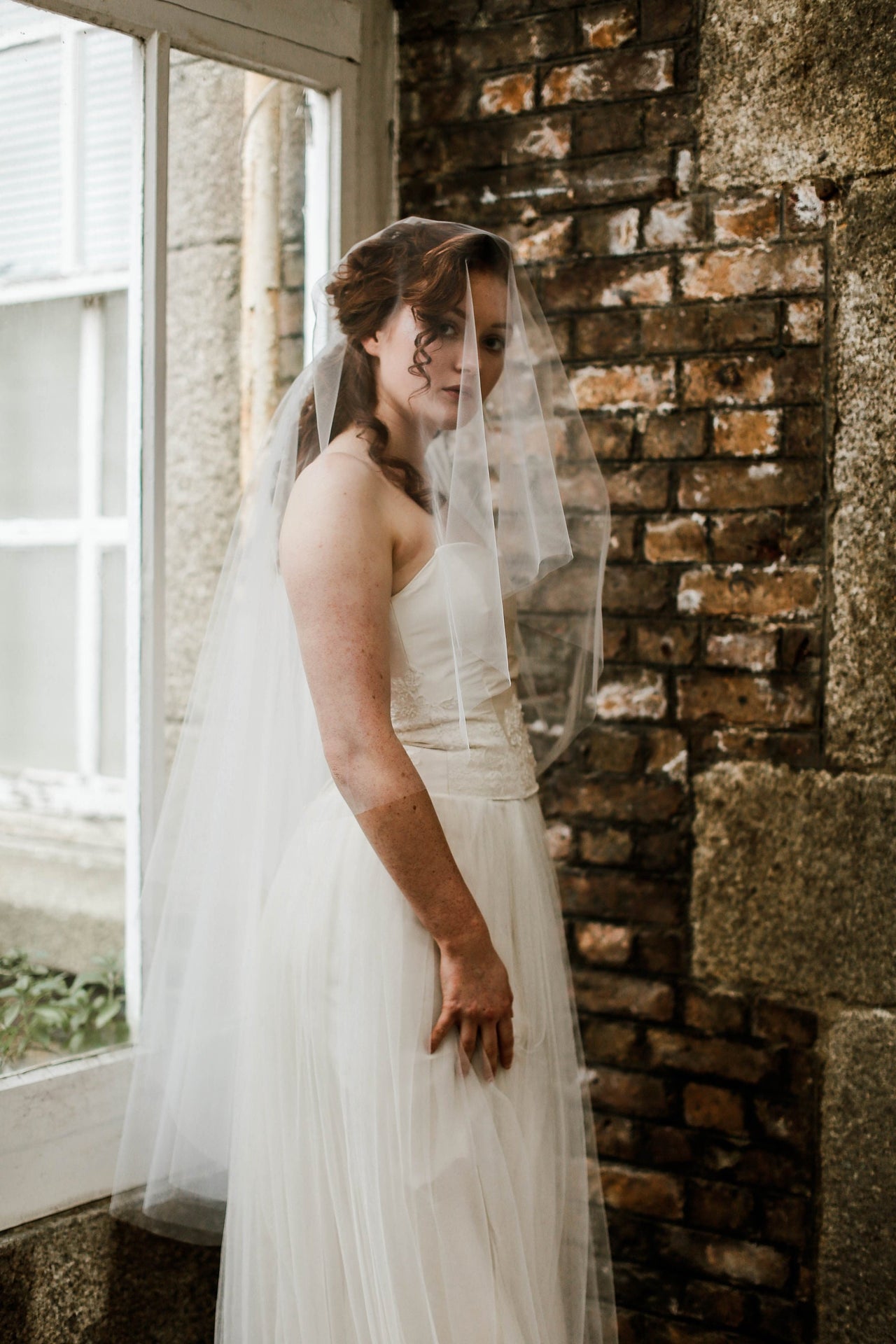 Simple two tier wedding veil with blusher