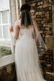 Minimal ungathered wedding veil Truro Cornwall UK