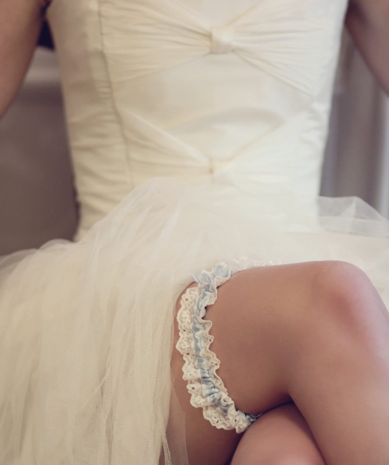 Something blue, silk and lace wedding garter.